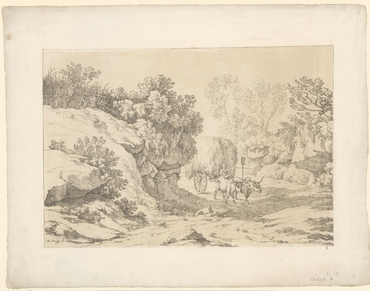 Szénakocsi az úton Tentamina Lithographica (sorozat címe) Olasz tájak (sorozat címe) alkotó: Hendrik Voogd