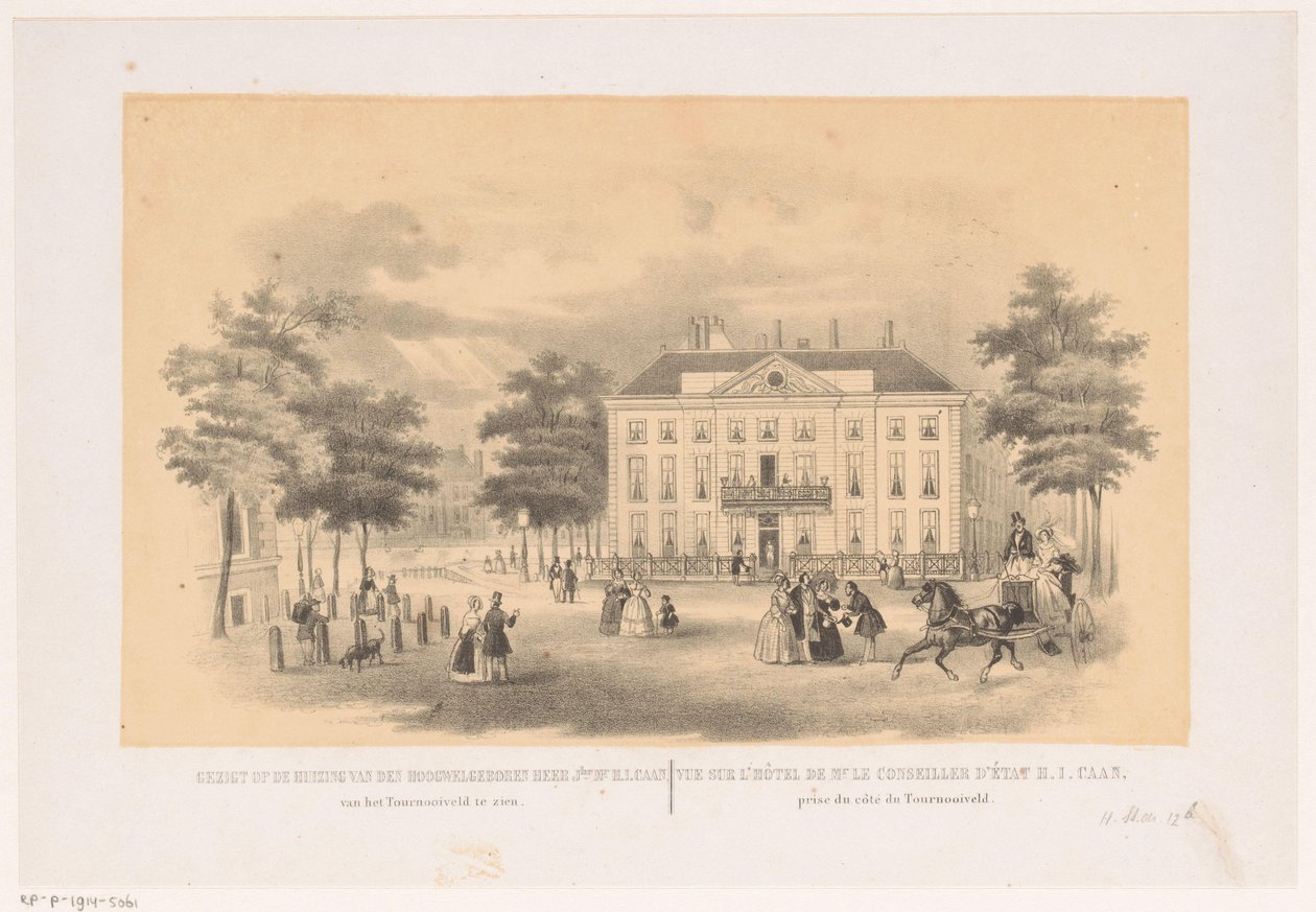 Kilátás a hágai Herenlogement van Dordrecht Tournooiveldről 1850 körül A nagyon jó születésű jhr. Mr. H. I. Caan házának kilátása a Tournooiveldről látható (cím a tárgyon) alkotó: Hendrik Wilhelmus Last (attributed to)
