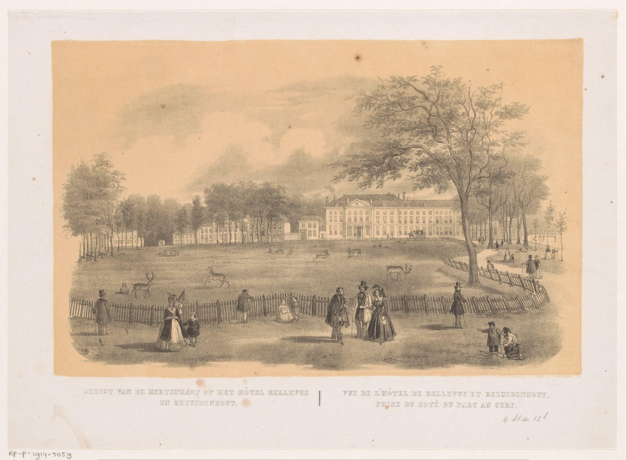 Kilátás a hágai szarvasparkra Kilátás a szarvasparkra a Bellevue en Bezuidenhout hotelben (cím a tárgyon) alkotó: Hendrik Wilhelmus Last