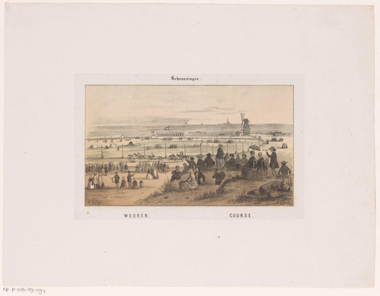 Wedren Scheveningenben 1846. augusztus 3-án. Verseny, pálya (cím az objektumon) Scheveningen emléke (sorozat címe) alkotó: Hendrik Wilhelmus Last