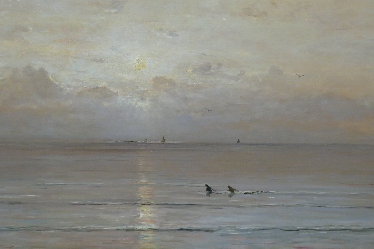 Holland: Naplemente garnélarák halászokkal alkotó: Hendrik Willem Mesdag