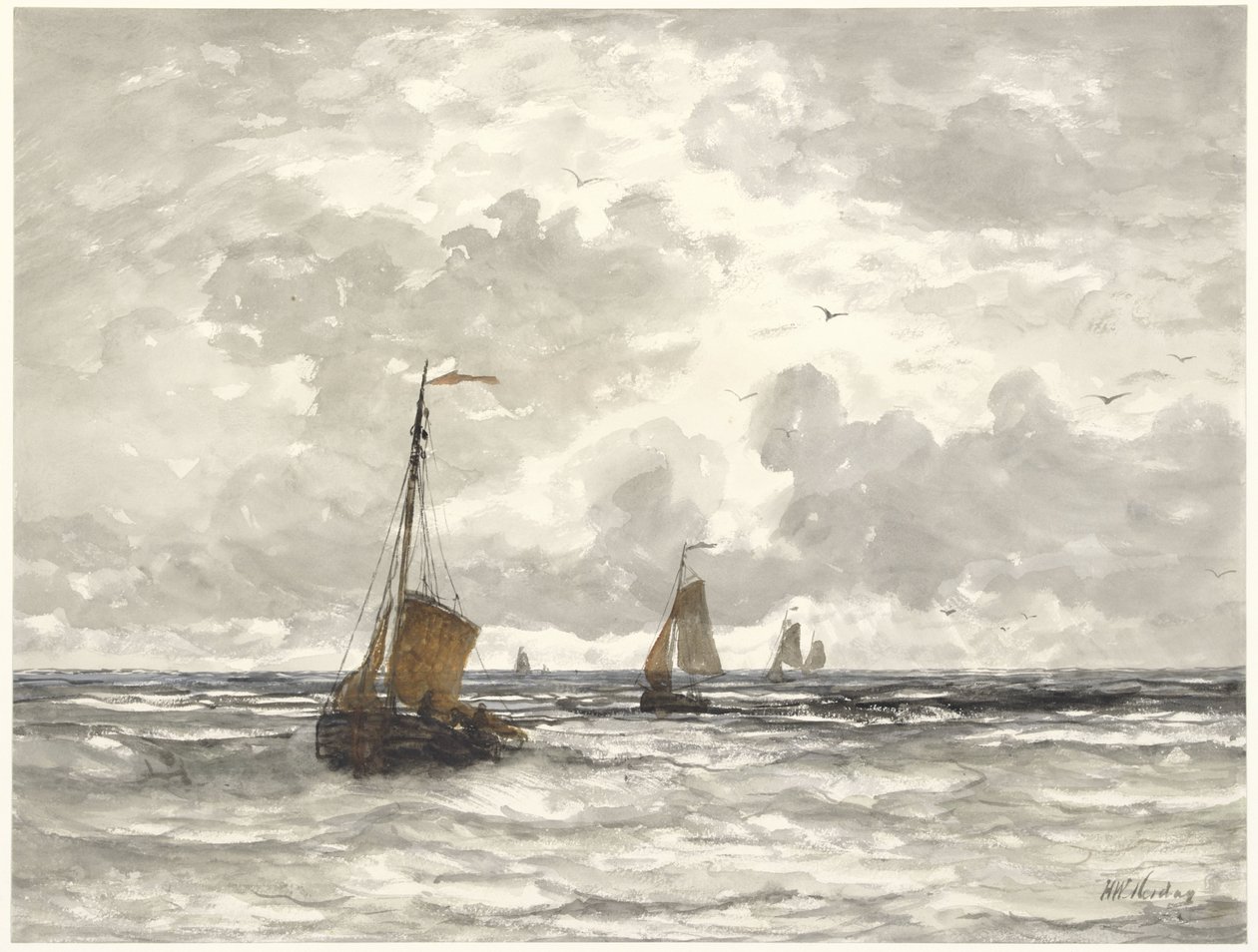 Horgászcsónakok a Breakersen alkotó: Hendrik Willem Mesdag
