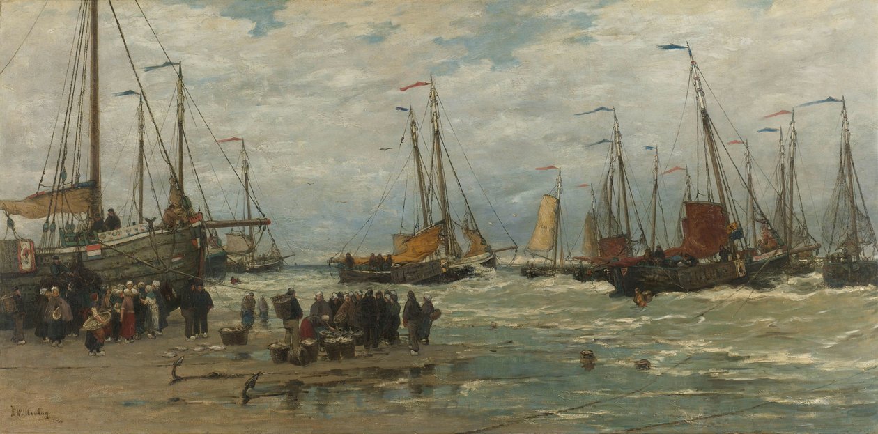 Rózsaszín halászata a hullámtörésben Pinken in de branding alkotó: Hendrik Willem Mesdag