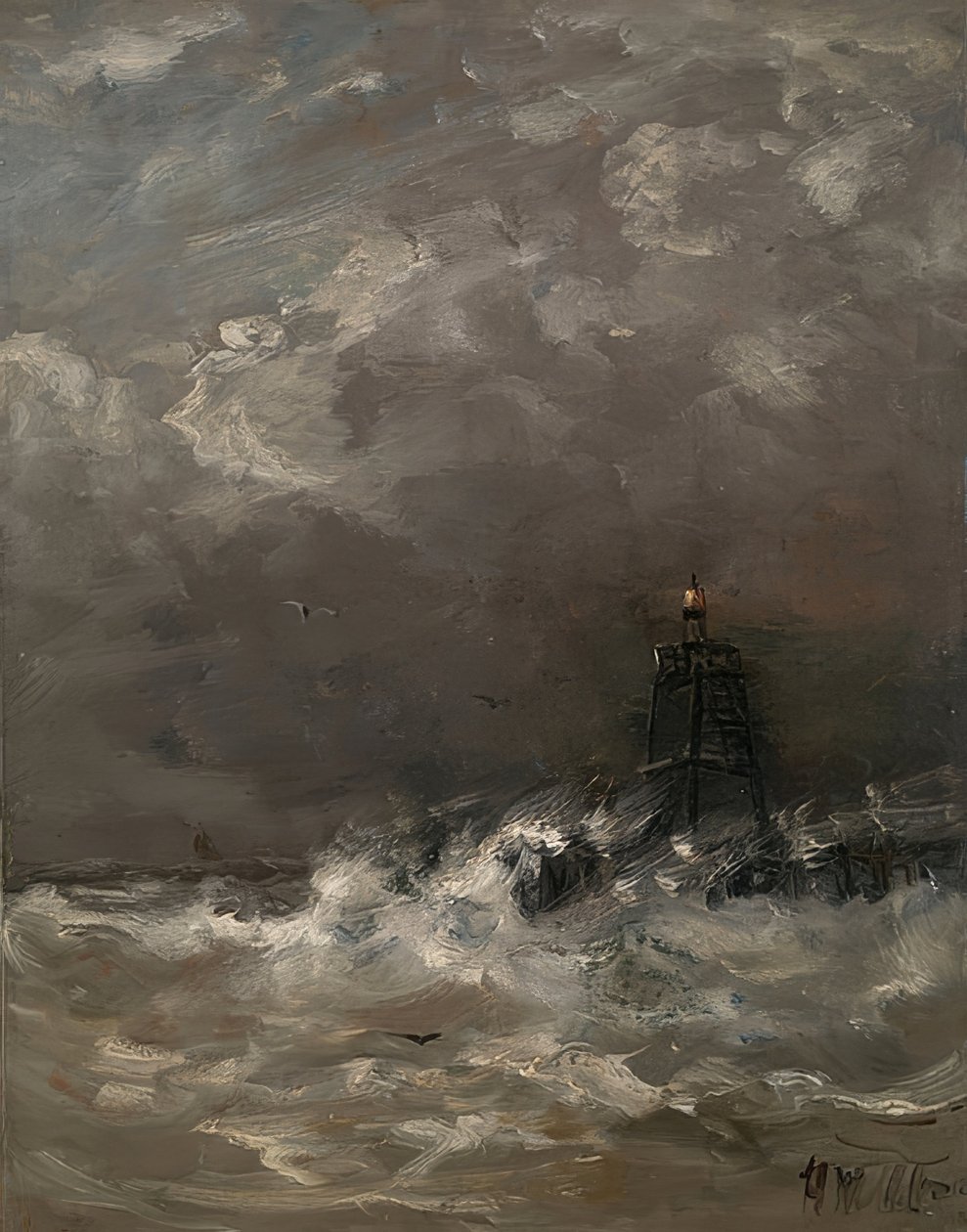 Világítótorony megtörő hullámokban. 1900-07 körül alkotó: Hendrik Willem Mesdag