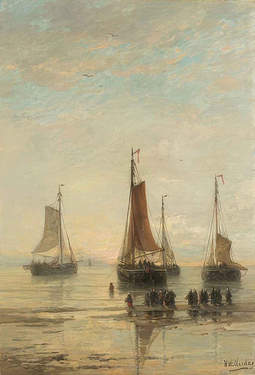 Horgonyzó hajók, Scheveningen. 1860-89 alkotó: Hendrik Willem Mesdag