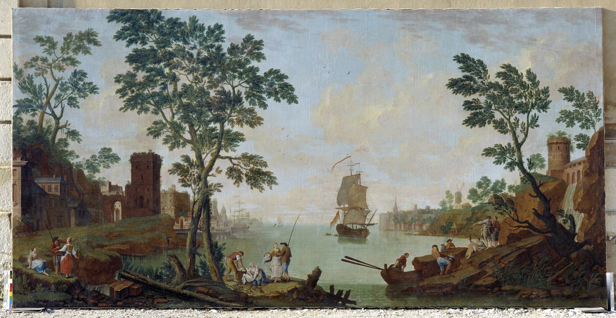Kilátás a mediterrán kikötőre alkotó: Hendrik Willem Schweickhardt