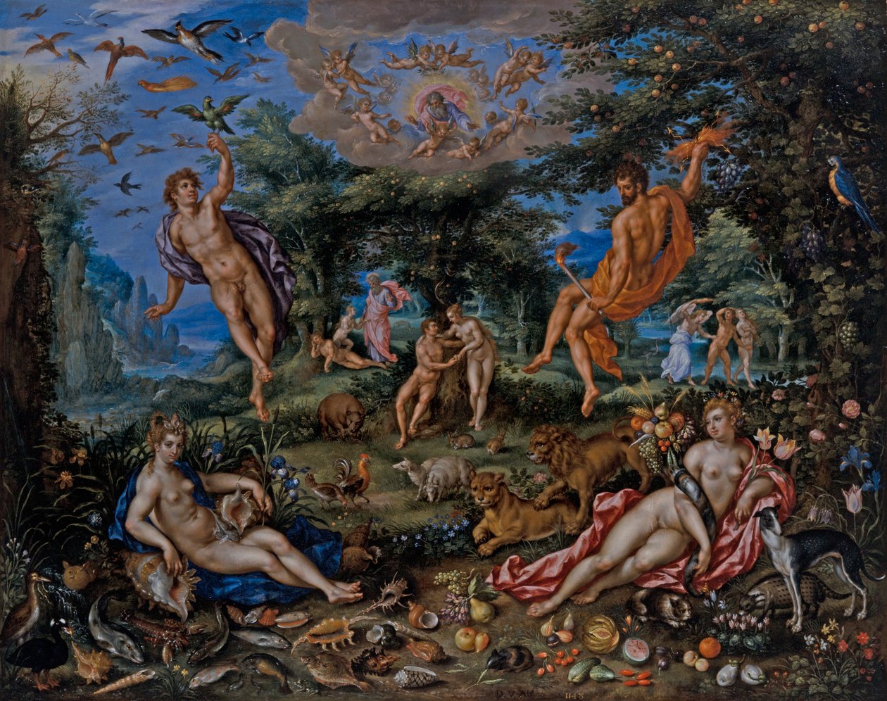 The Four Elements, With Scenes From Gensis Beyond alkotó: Hendrik de & Alsloot Denis van (c.1573 1625/26) Clerck