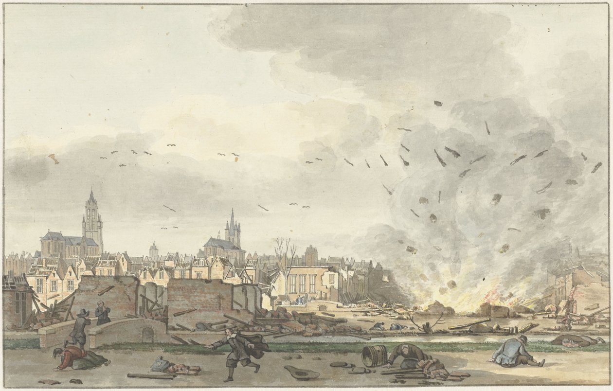 A Kruithuis felrobbanása Delftben, 1654. október 12-én alkotó: Hendrik de Winter (signed by artist)