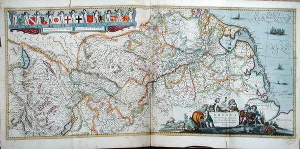 A Rajna folyásának térképe, a „Le Nouveau Theatre du Monde”, Amszterdam 1639 (színes metszet) alkotó: Hendrik the Elder Hondius