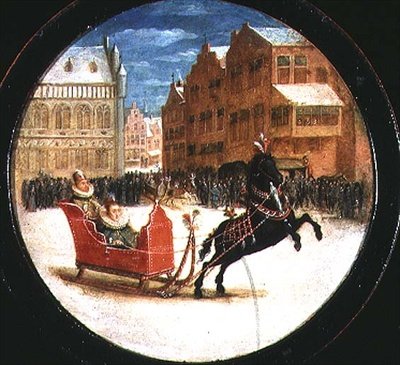 Téli táj alakokkal lovas szánon (olaj, réz) alkotó: Hendrik the Younger Steenwyck