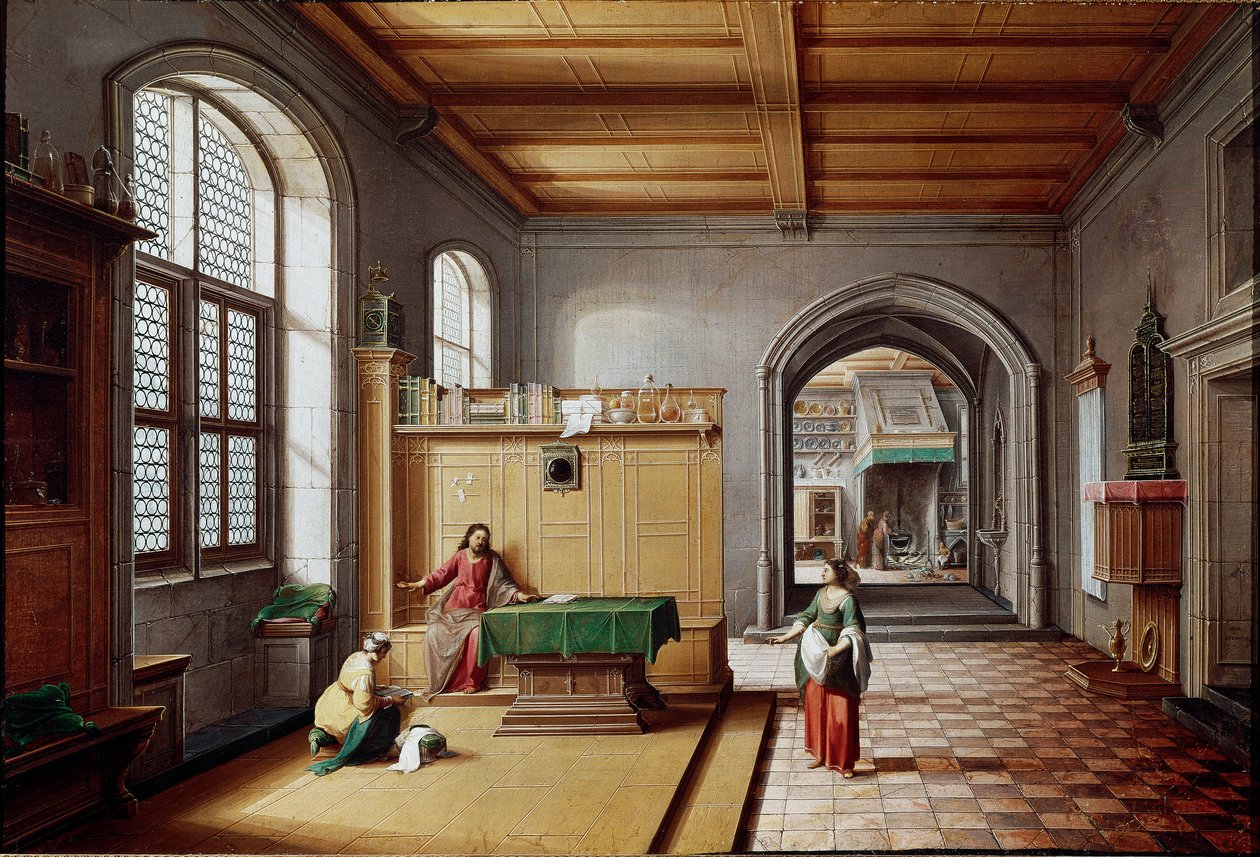 Jézus Marthe et Marie de Bethanie-nál Hendrik van Steenwyck, a Jeune festménye (1580 körül – 1642 körül) (von Steenwick) (Steenwijk) alkotó: Hendrik van (c.1580 1649) Steenwyk