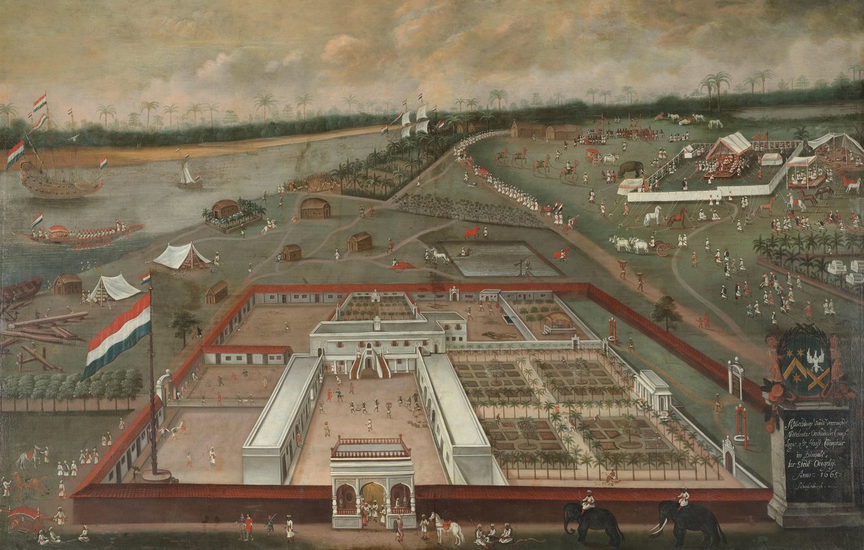 A Holland Kelet-Indiai Társaság kereskedelmi postája Hooghlyban, Bengáliában alkotó: Hendrik van Schuylenburgh