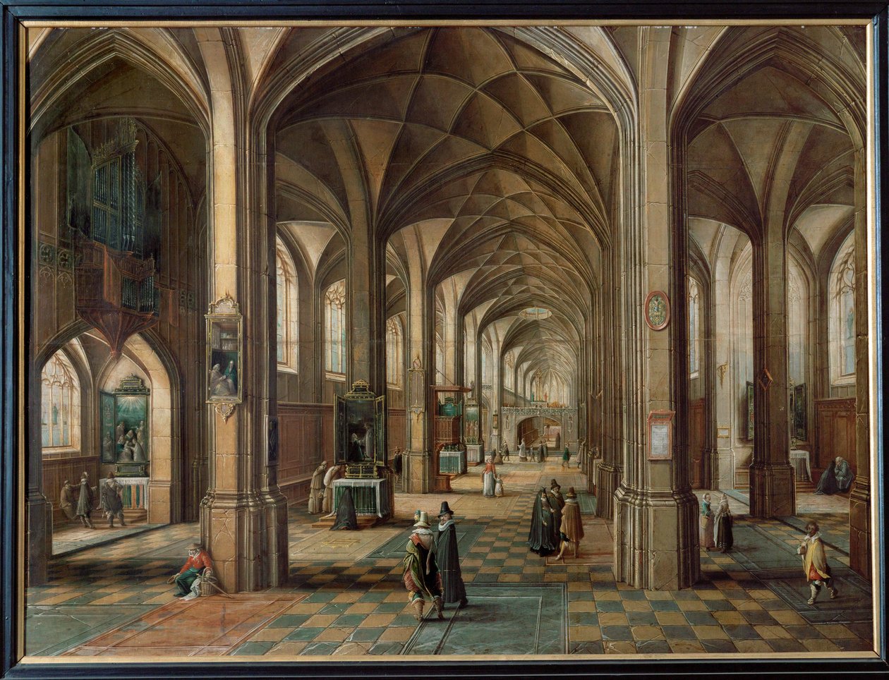 Templom belseje, sekrestyés mutatja az oltárt a látogatóknak ... alkotó: Hendrik van Steenwyck