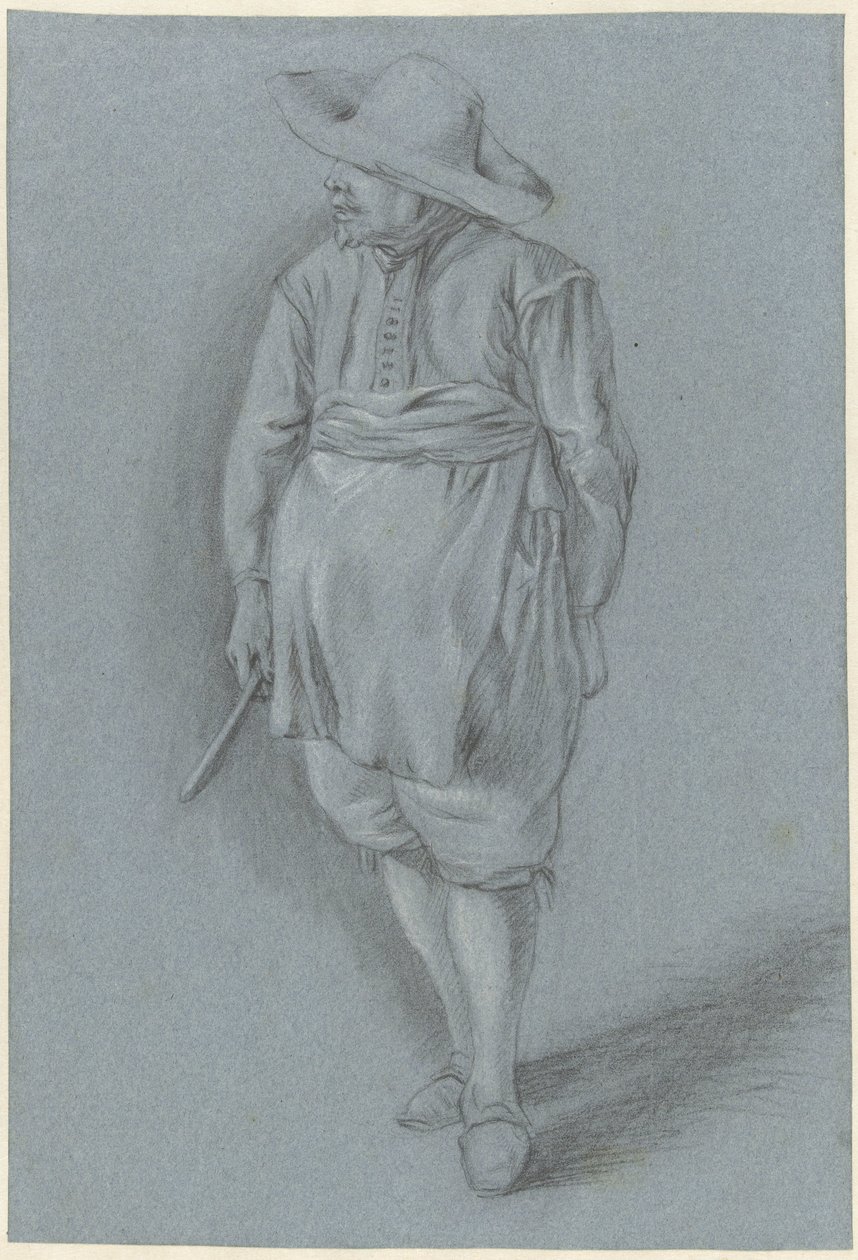 Férfi 17. századi ruhában, sapkával, köténnyel és késsel alkotó: Hendrik van Velthoven (attributed to)