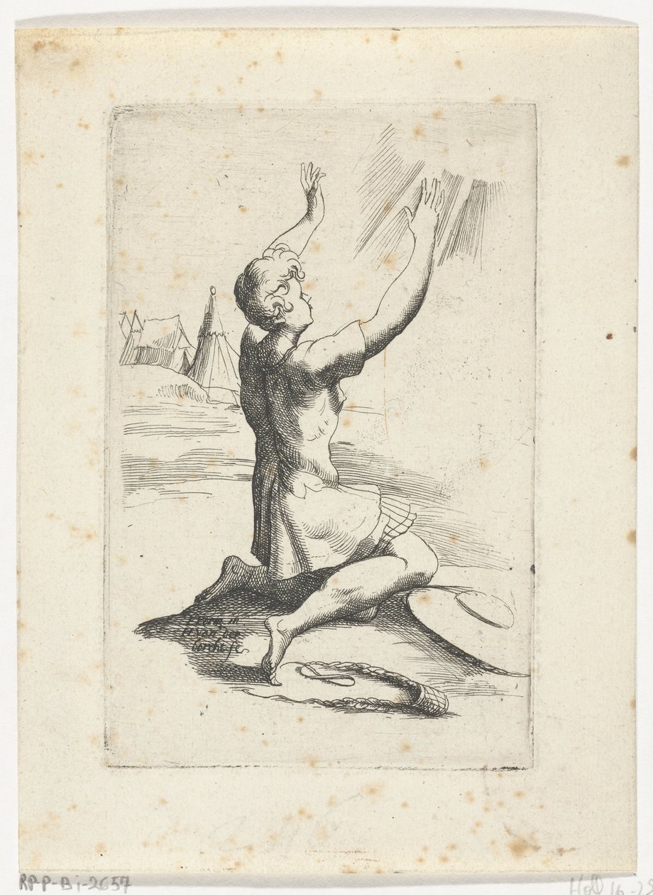 Knielende David Füzet több matricát Fran aláírásával. parmensis et conserved in the Arondelyna Collection, 1638 (sorozat címe) alkotó: Hendrik van der Borcht (II)