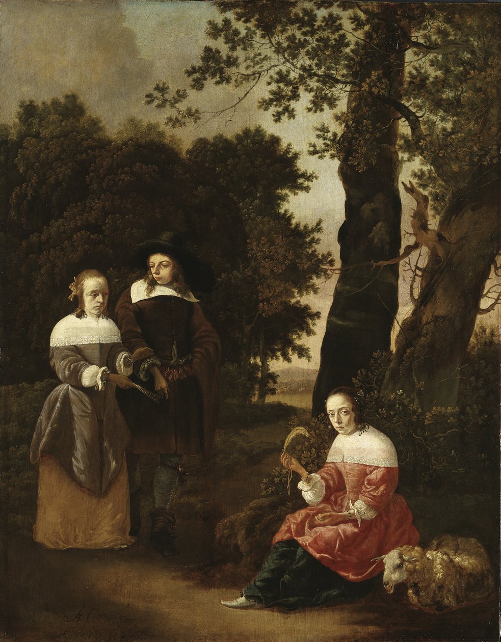 Egy pár és egy pásztorlány egy tájban, 1661 alkotó: Hendrik van der Burgh