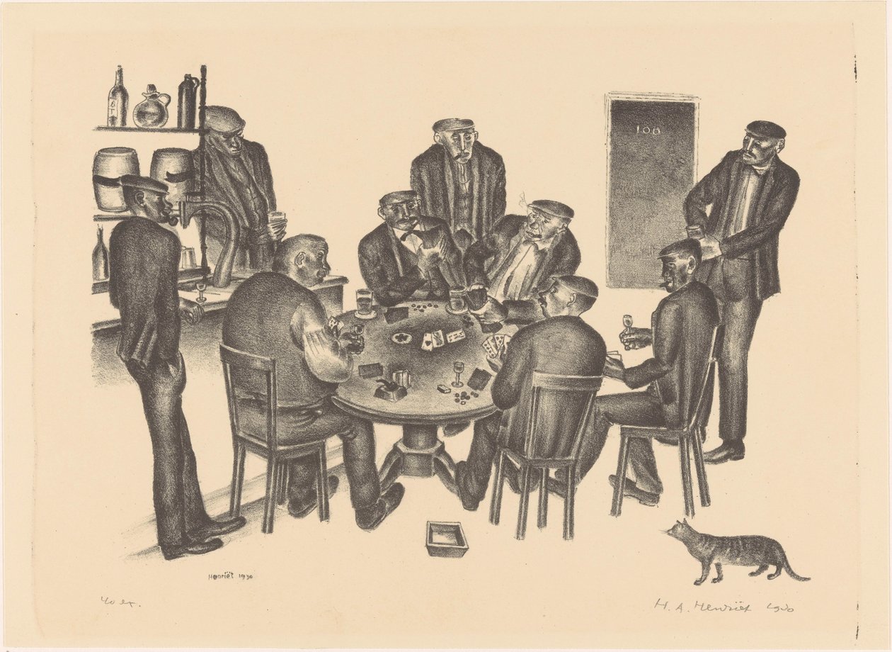 Kártyázó férfiak egy bárban alkotó: Henk Henriët (signed by artist)