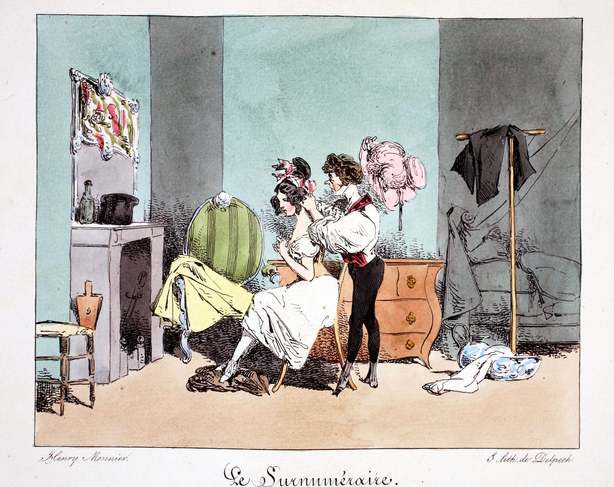 Le Surnumeraire, 1828 körül (kézzel színezett litó) alkotó: Henri Bonaventure Monnier