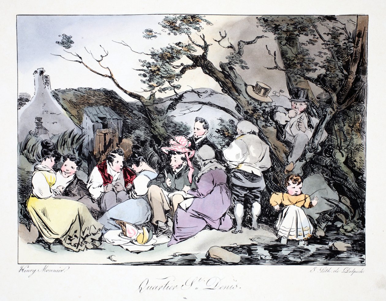 Quartier St. Denis, illusztráció Henri Monnier "Six Quartiers de Paris" című művéből, litografálta F.S. Delpech, pub. Párizs, 1828 körül (kézzel színezett litográfia). alkotó: Henri Bonaventure Monnier