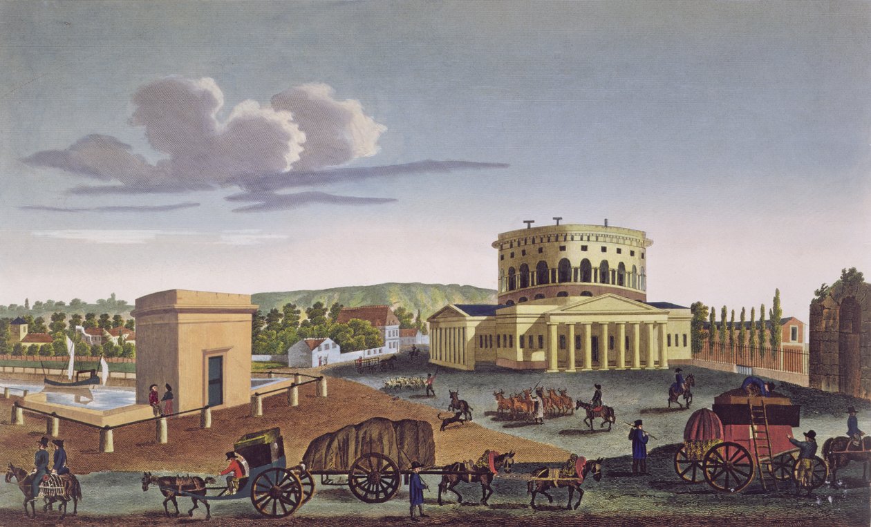 A Barriere de la Villette, 1815-20 körül (színes metszet) alkotó: Henri Courvoisier Voisin