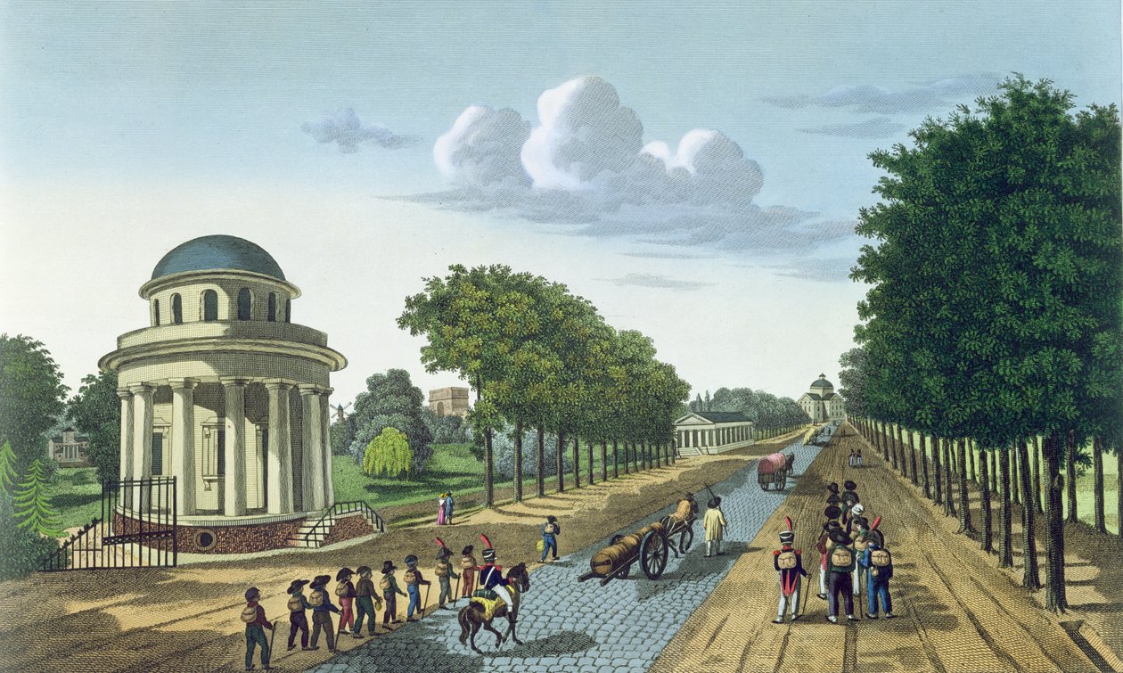 A Parc Monceaux, 1815-20 körül (színes metszet) alkotó: Henri Courvoisier Voisin