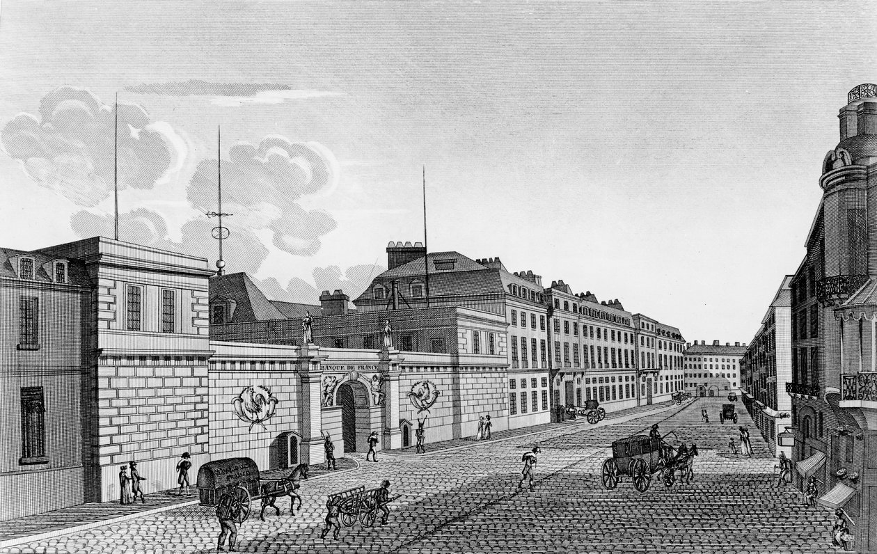 Kilátás a Bank of France-ra a Rue Croix-des-Petits-Champs felől, 1800 alkotó: Henri Courvoisier Voisin
