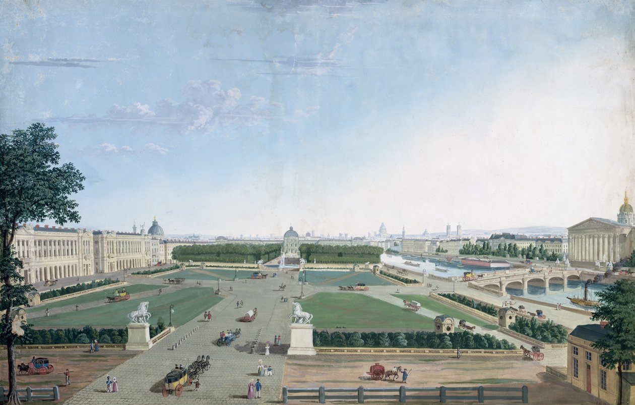 Kilátás a XV. Lajos térre és a Jardin des Tuileries-re, 1815-30 alkotó: Henri Courvoisier Voisin
