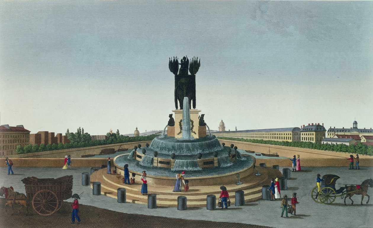 Az elefántos szökőkút a Bastille téren, 1815-20 körül (színes metszet) alkotó: Henri Courvoisier Voisin