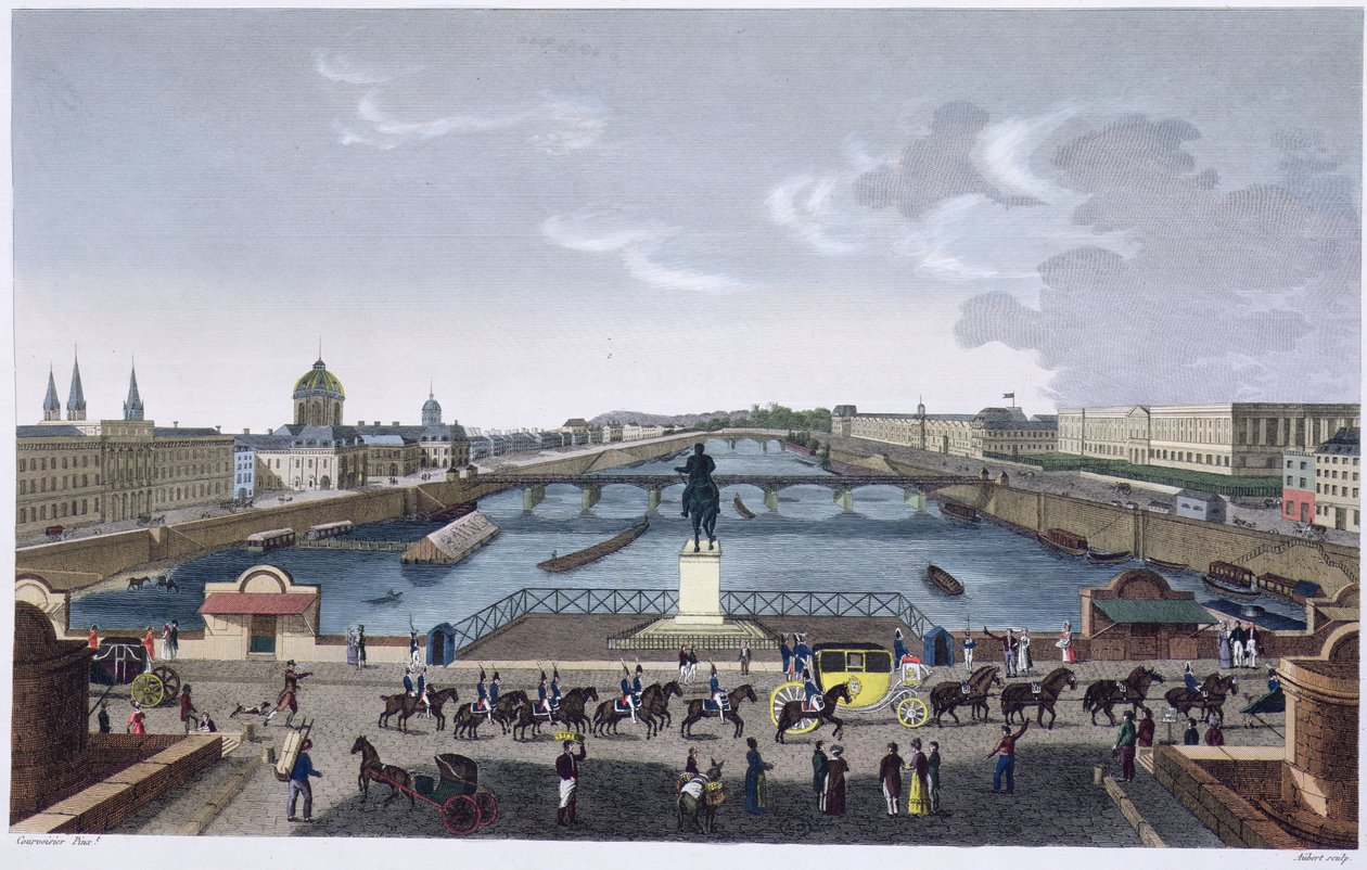 A Pont Neuf. 1815-20 körül (színes metszet) alkotó: Henri Courvoisier Voisin