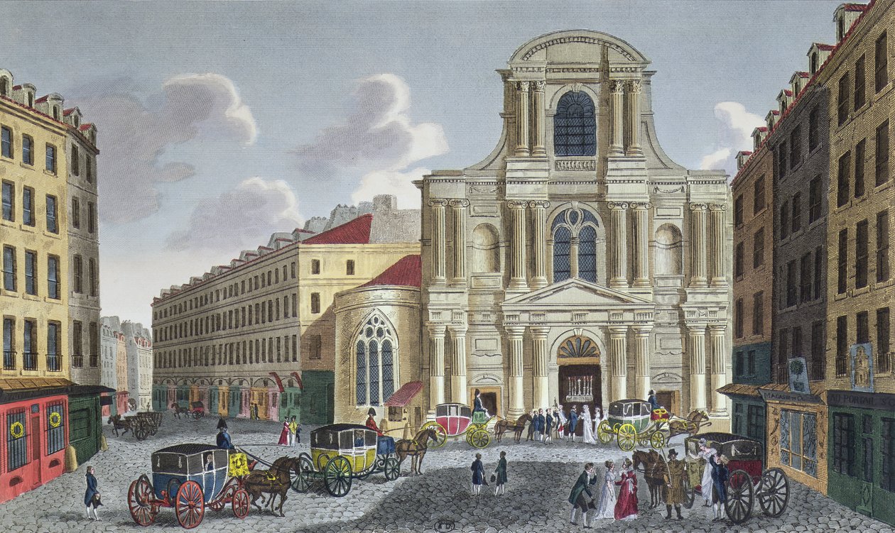 A Saint Gervais-templom tornáca, 1815-20 körül (színes metszet) alkotó: Henri Courvoisier Voisin