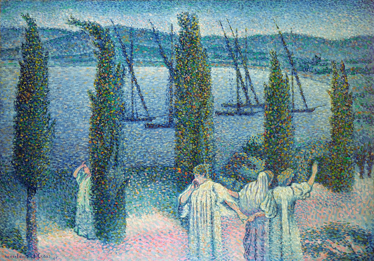 Tengerparti kilátás ciprusfákkal, 1896 alkotó: Henri Edmond Cross