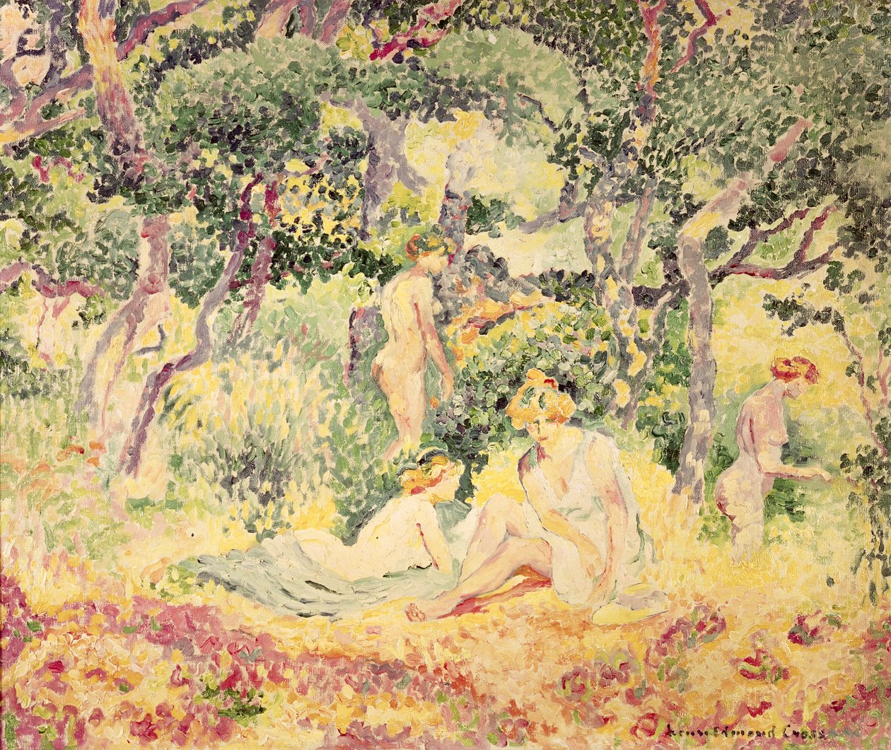 Aktok egy erdőben alkotó: Henri Edmond Cross