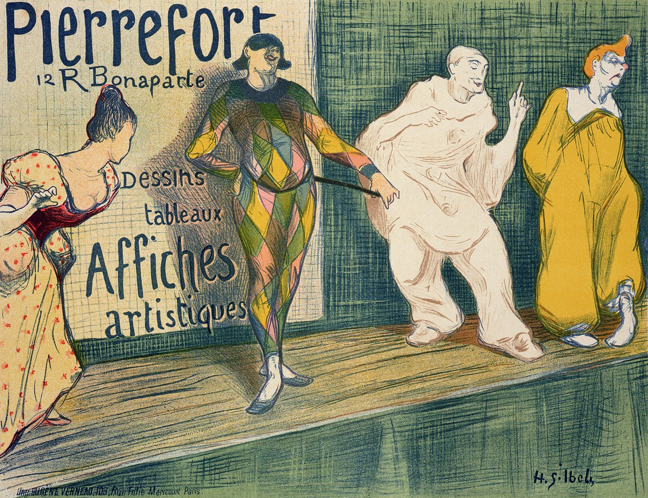 A "Pierrefort Artistic Posters", Rue Bonaparte, 1897, reklámplakát reprodukciója. alkotó: Henri Gabriel Ibels