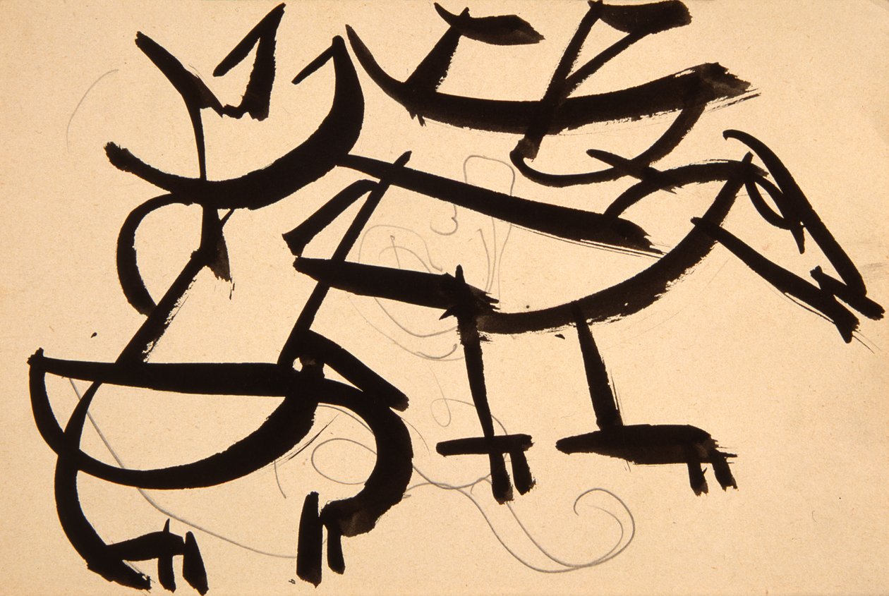 Macska támadó kutyát, 1913 (fekete mosás és tinta a papíron) alkotó: Henri Gaudier Brzeska