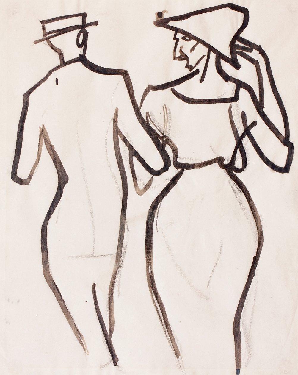 Couple Walking (kréta, ecset és tinta, papír) alkotó: Henri Gaudier Brzeska