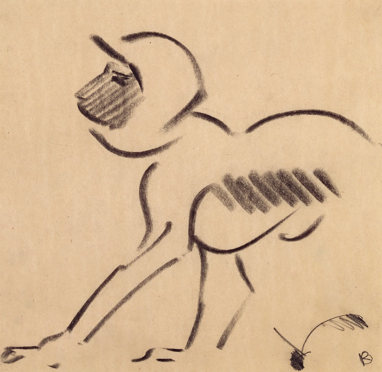 Guggoló majom, 1912-1913 körül (fekete szén szürke szőtt papíron) alkotó: Henri Gaudier Brzeska