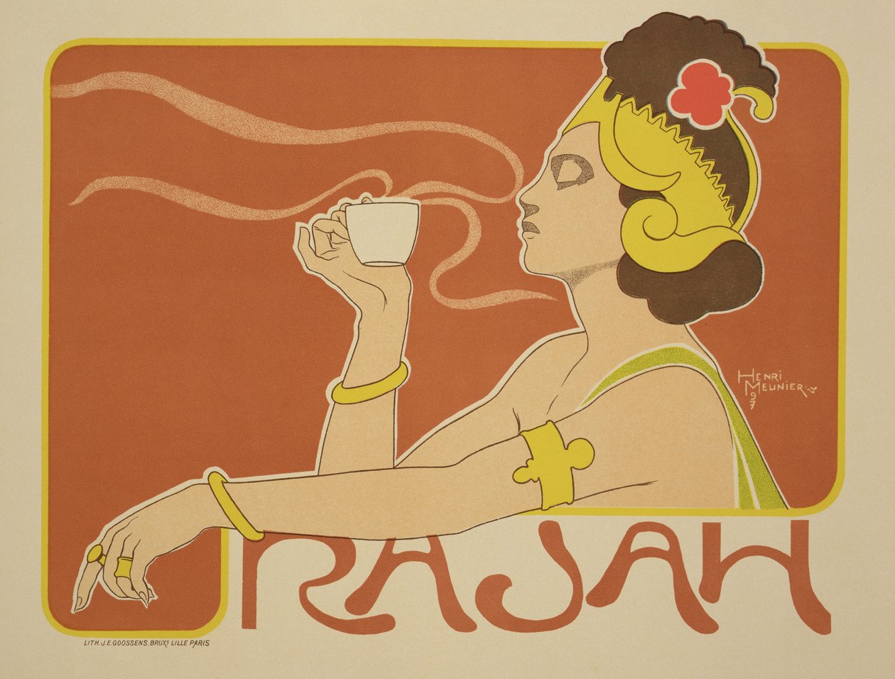 A „Cafe Rajah”-t hirdető plakát reprodukciója, 1897 alkotó: Georges Meunier