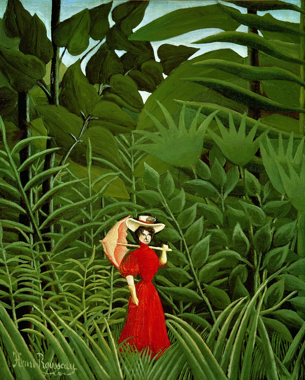 Piros ruhás nő az erdőben, 1907 körül alkotó: Henri Rousseau