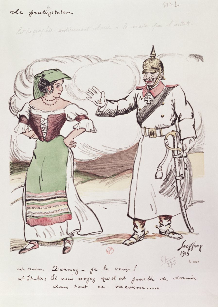 Vilmos császár (1859-1941) megpróbálja elaltatni Olaszországot, hogy megakadályozza, hogy belépjen az 1915-ös első világháborúba. alkotó: Henri Jules Jean Geoffroy