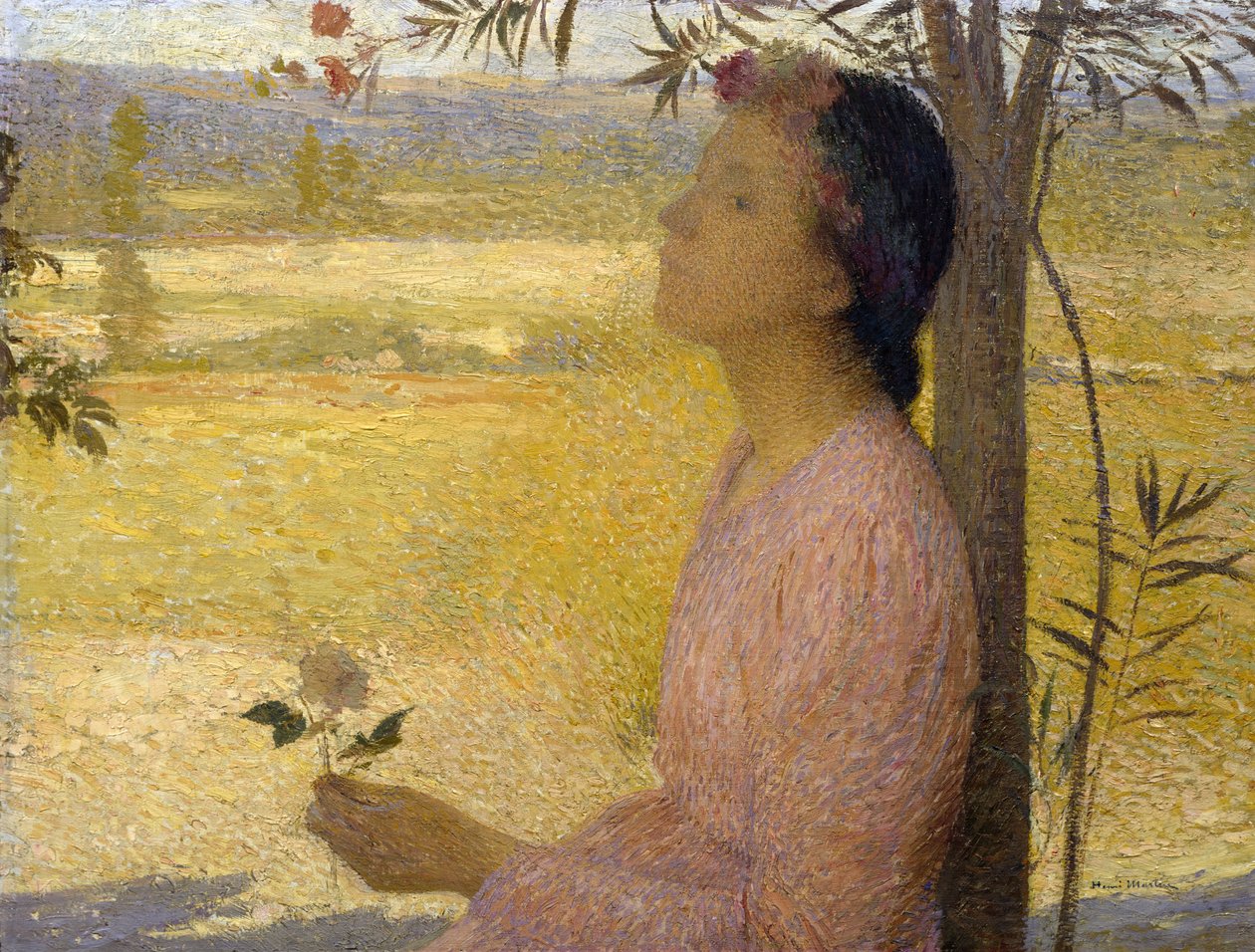 Fiatal nő egy rózsával alkotó: Henri Martin
