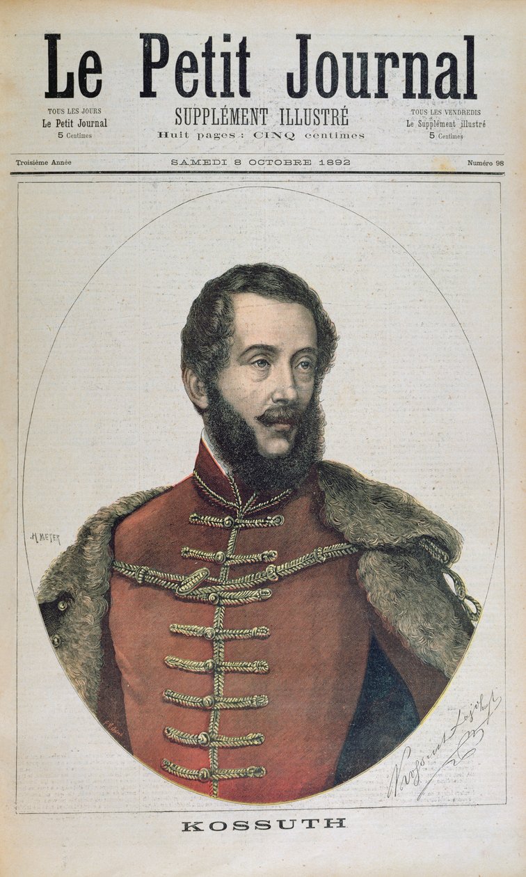 Kossuth Lajos (1802-94) portréja a "Le Petit Journal" címlapjáról, 1892. október 8. alkotó: Henri Meyer