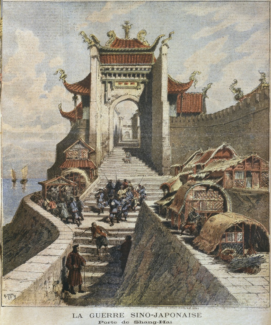 Kínai-Japán háború, Sanghaji kapu, illusztráció a „Le Petit Journal”-ból, Supplement Illustre, 1895. január 6. (színes metszet) alkotó: Henri Meyer