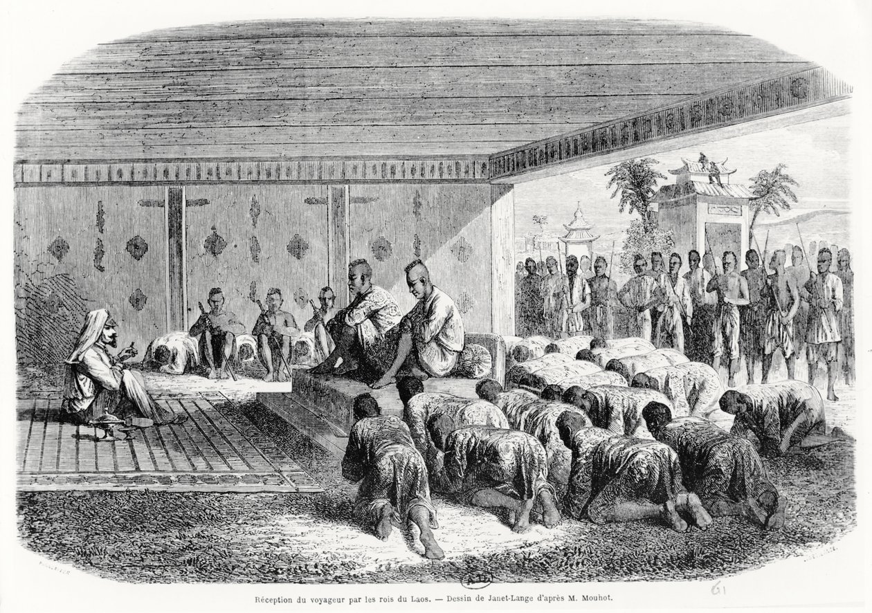 Egy utazó fogadása Laosz királyánál, 1861 alkotó: Henri Mouhot