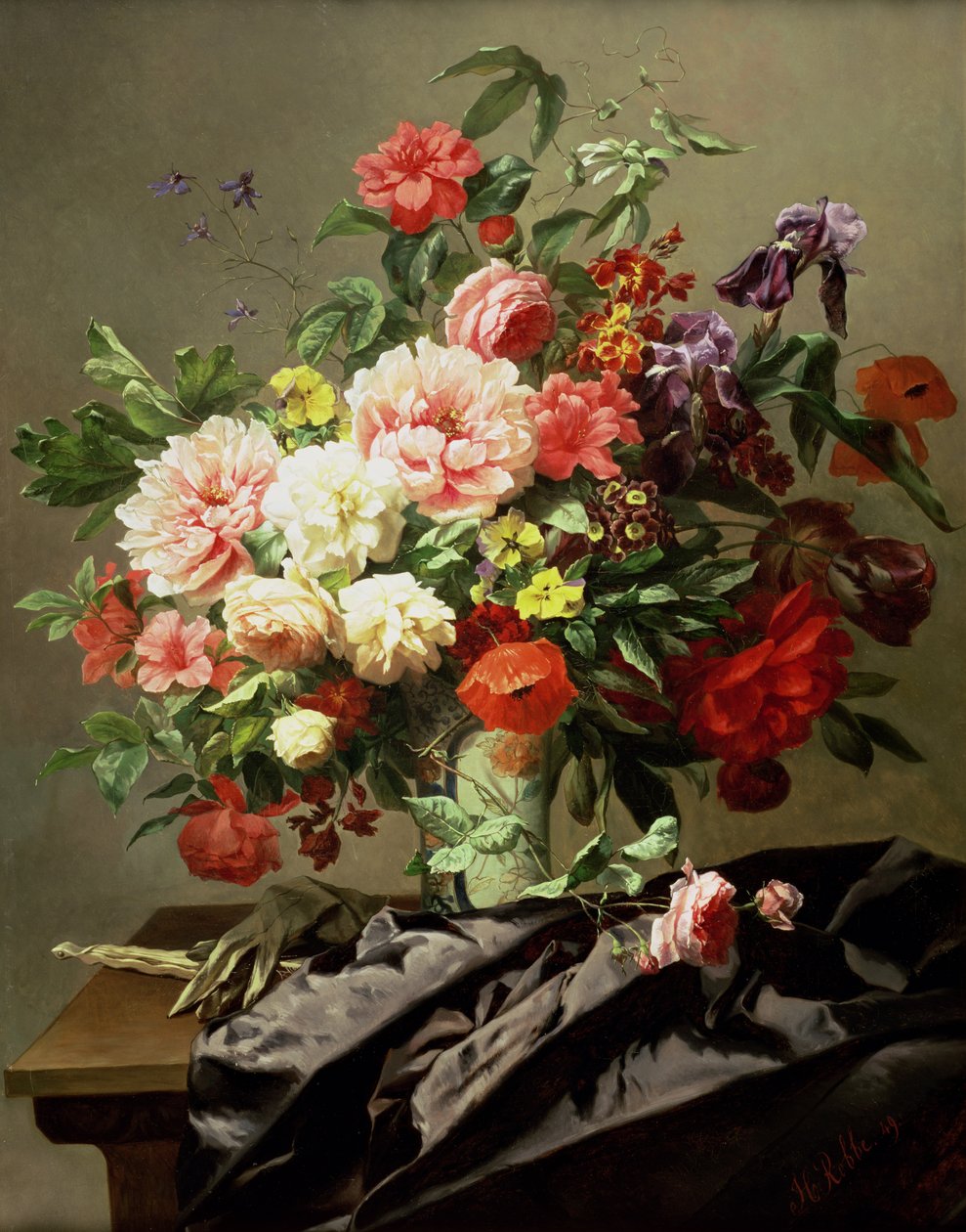Pünkösdi rózsa, pipacsok és rózsák, 1849 alkotó: Henri Robbe