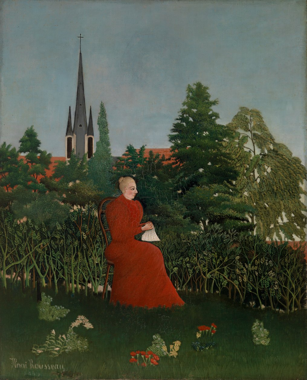 Egy nő portréja tájképben alkotó: Henri Rousseau