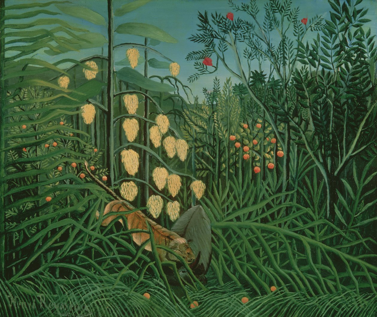 Trópusi erdő: Bölény és tigris harca, 1908 alkotó: Henri Rousseau