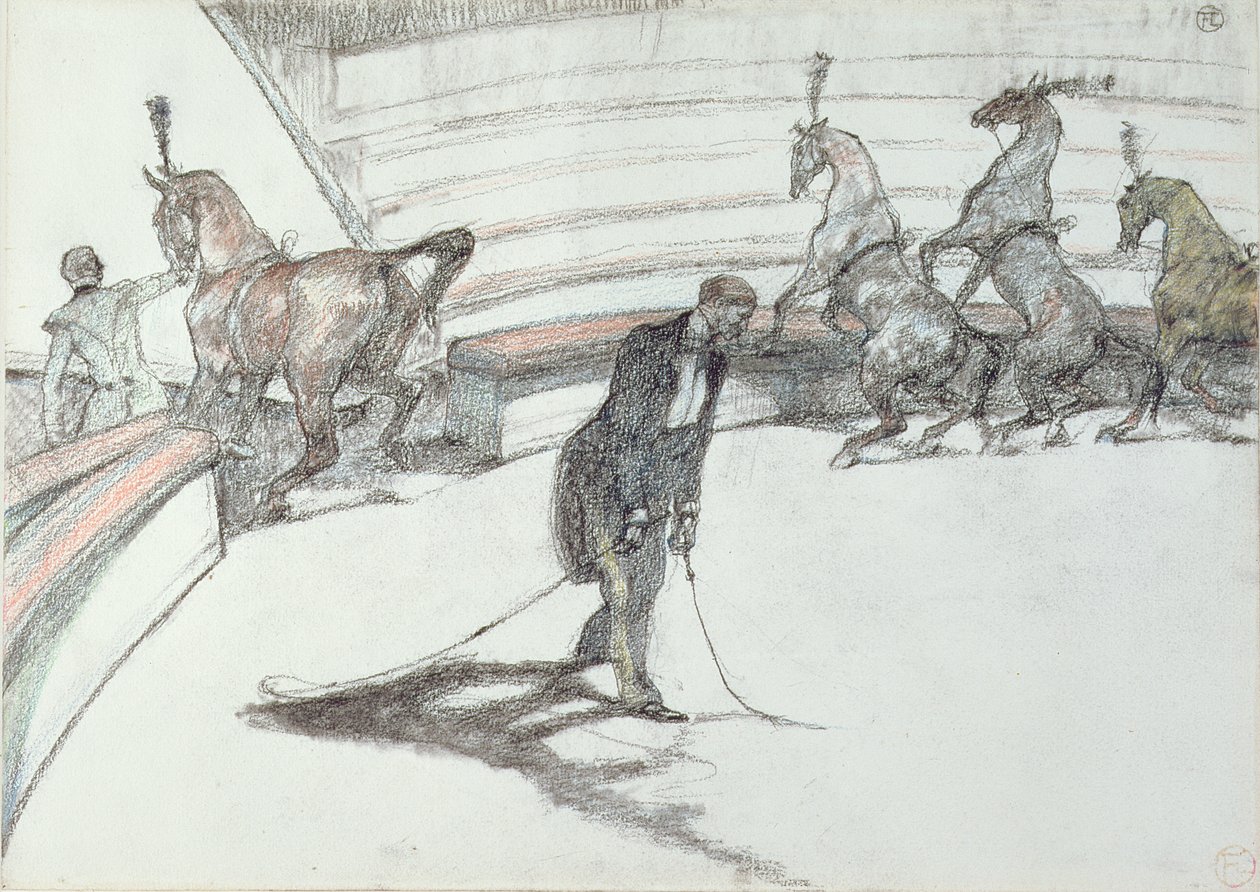 A cirkuszban: Chevaux en Liberte, 1899 (fekete és színes ceruza papíron) alkotó: Henri de Toulouse Lautrec