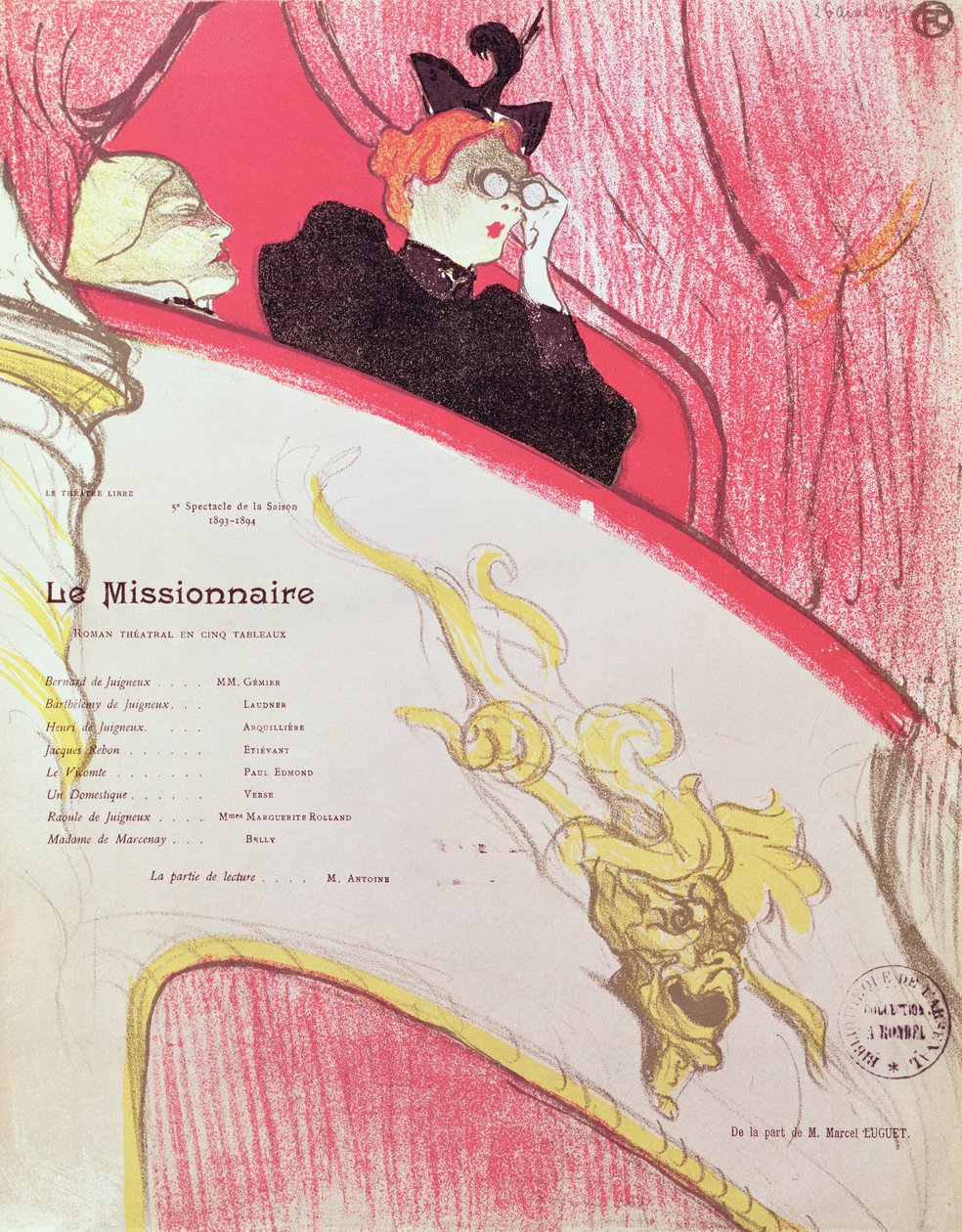 A Theatre Libre 1893-94-es „Le Missionaire” című műsorának borítója (lásd még: 202671) alkotó: Henri de Toulouse Lautrec