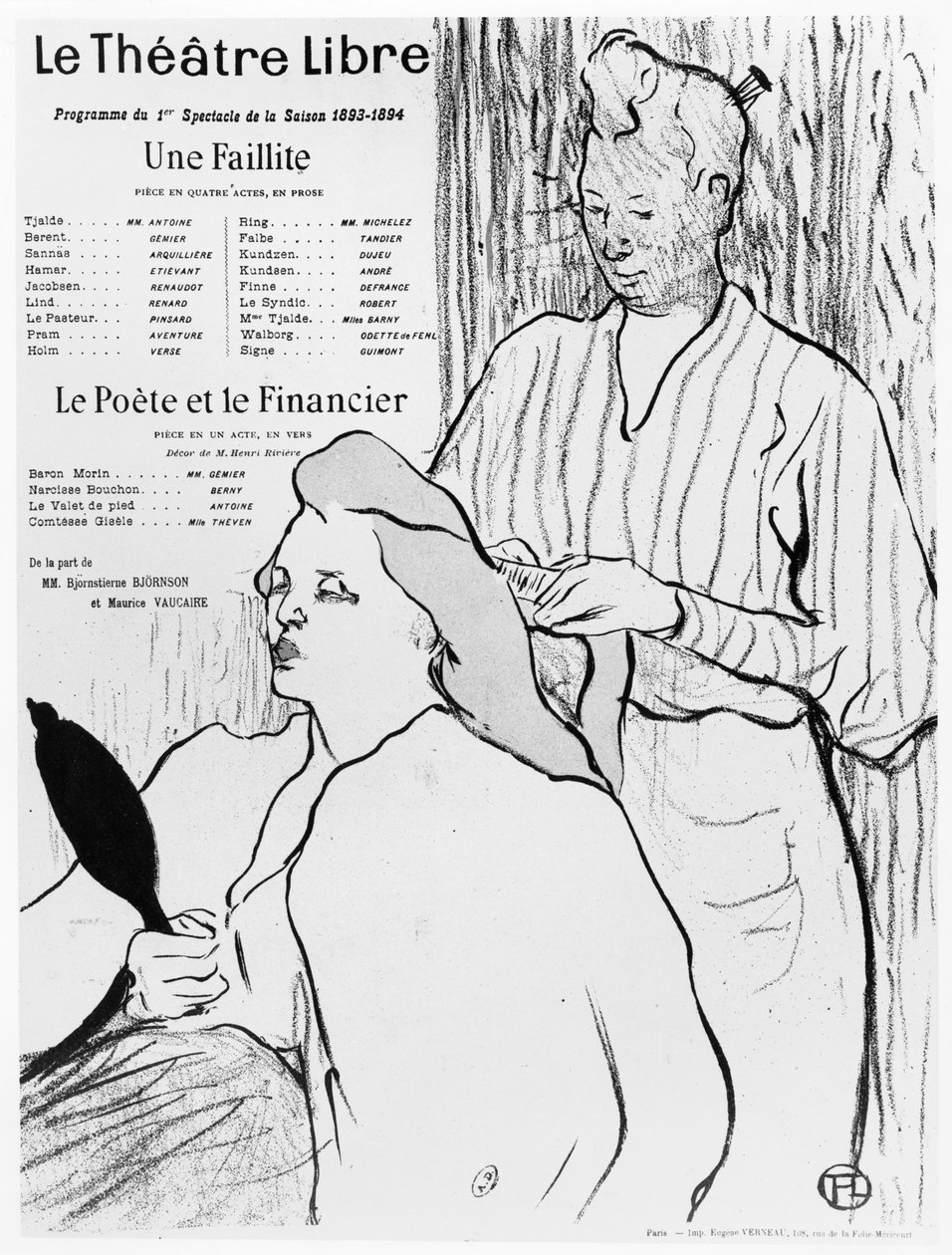 Az "Une Faillite" és a "Le Poete et le Financier" című darabokat reklámozó plakát, 1893-94. alkotó: Henri de Toulouse Lautrec