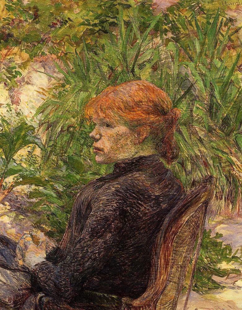 Vörös hajú nő ül a konzervatóriumban alkotó: Henri de Toulouse Lautrec